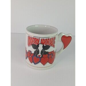 Vintage 1998 J.I.I "Udderly Adorable" Holstein Cow Coffee Mug Heart Handle EUC